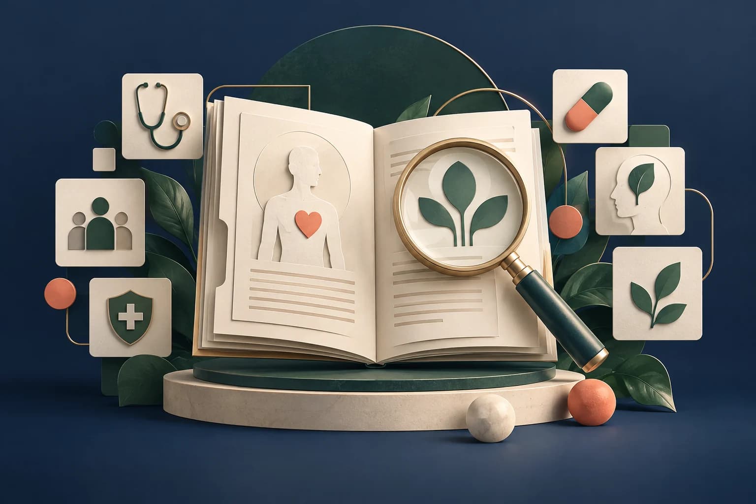 Healthcare marketing research: an open research folio, a precision lens and organized abstract data tiles without numbers or plotted values
