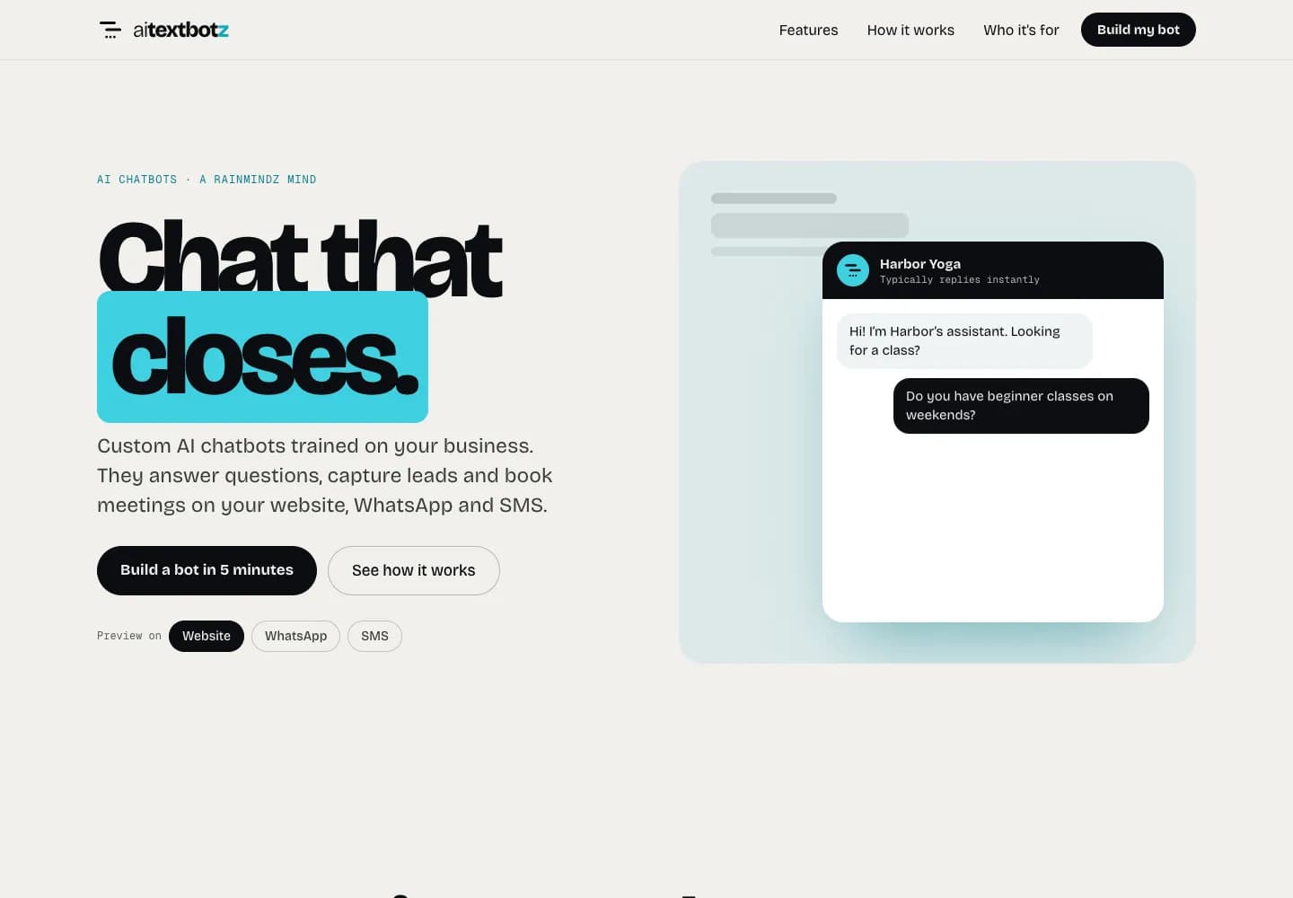 aitextbotz website homepage