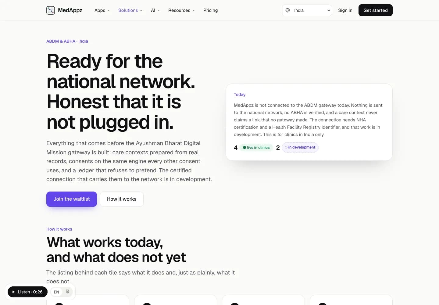 MedAppz ABDM and ABHA readiness page