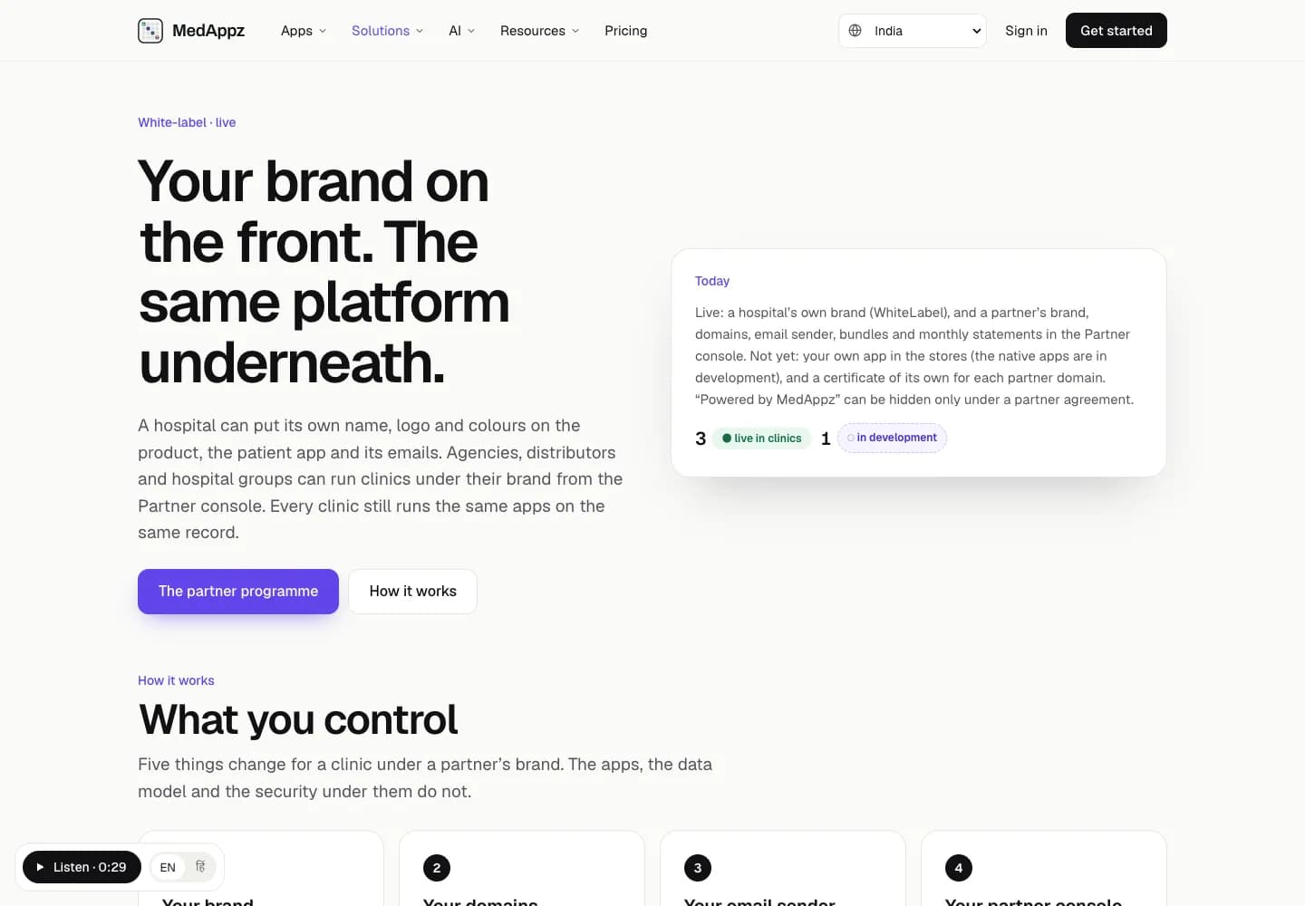 MedAppz white-label and partner programme page