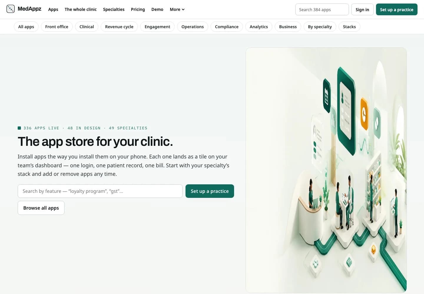 MedAppz healthcare app store homepage with its connected healthcare applications