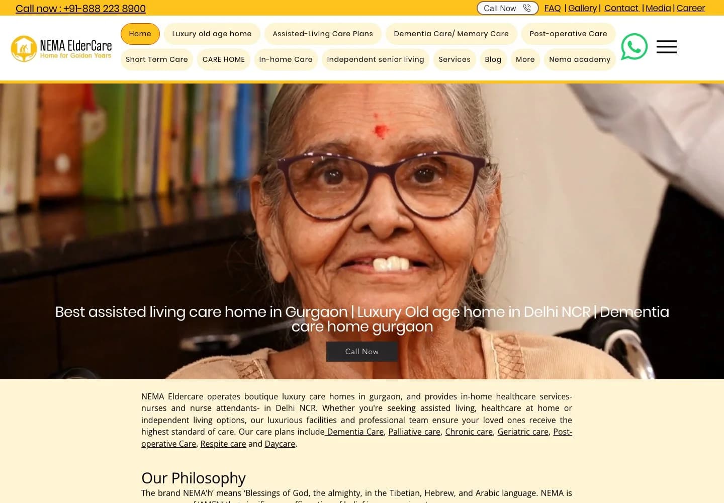 Nema Care website homepage