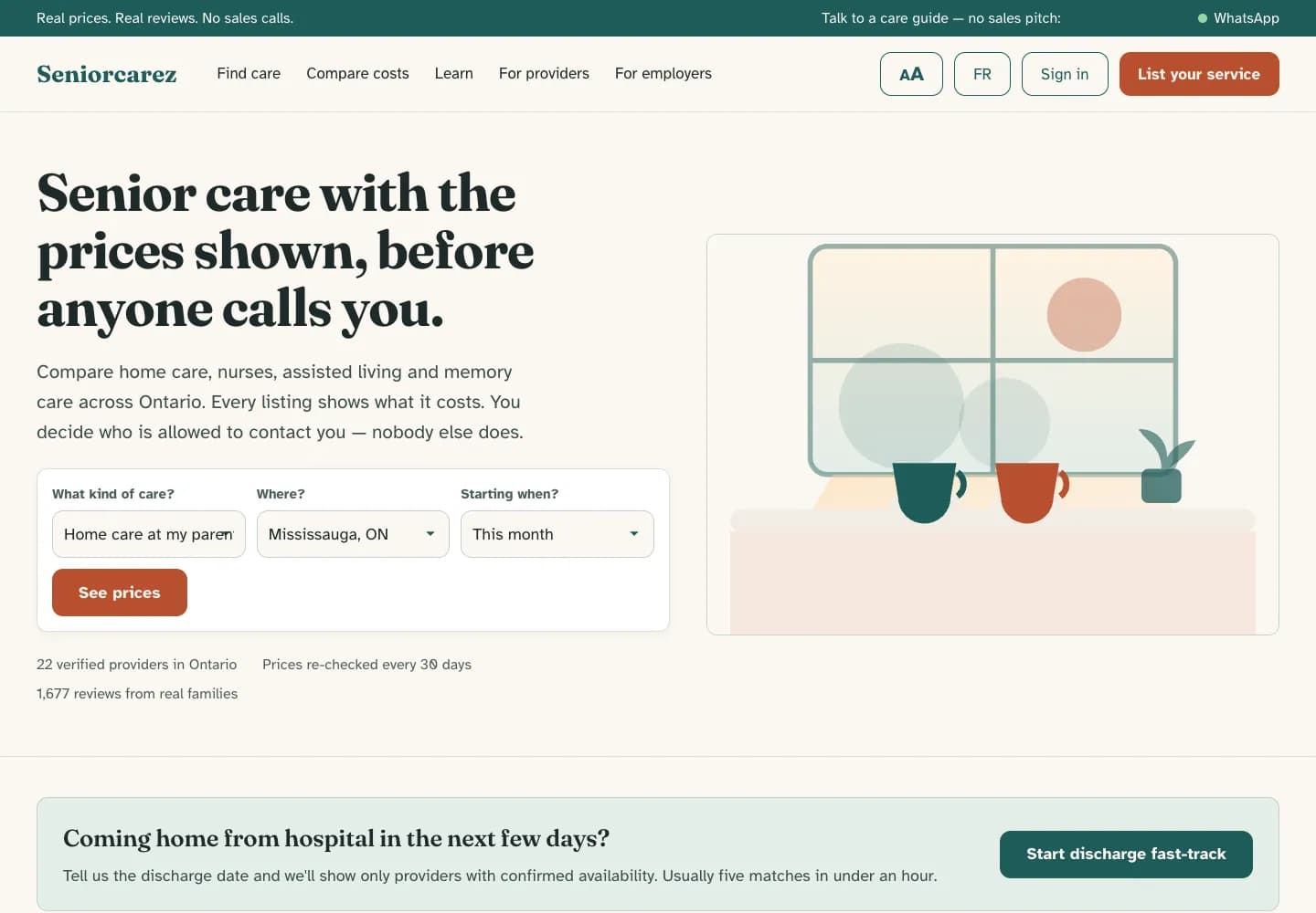 SeniorCarez website homepage
