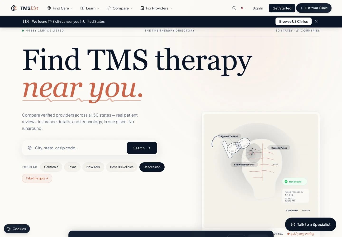 TMSList website homepage