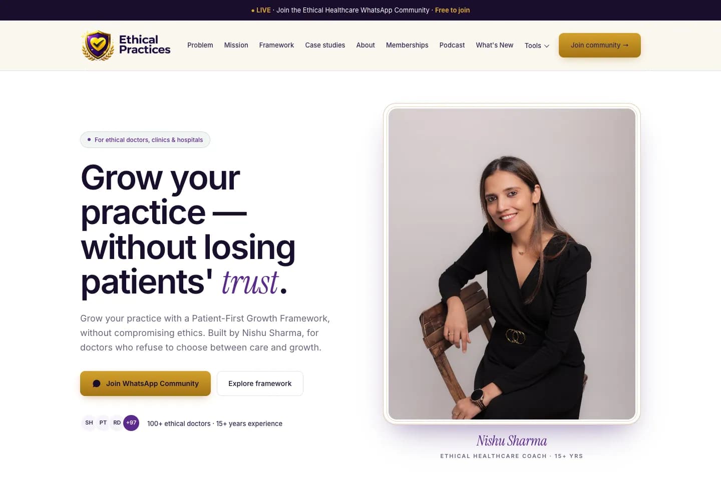 Ethical Healthcare Community website homepage