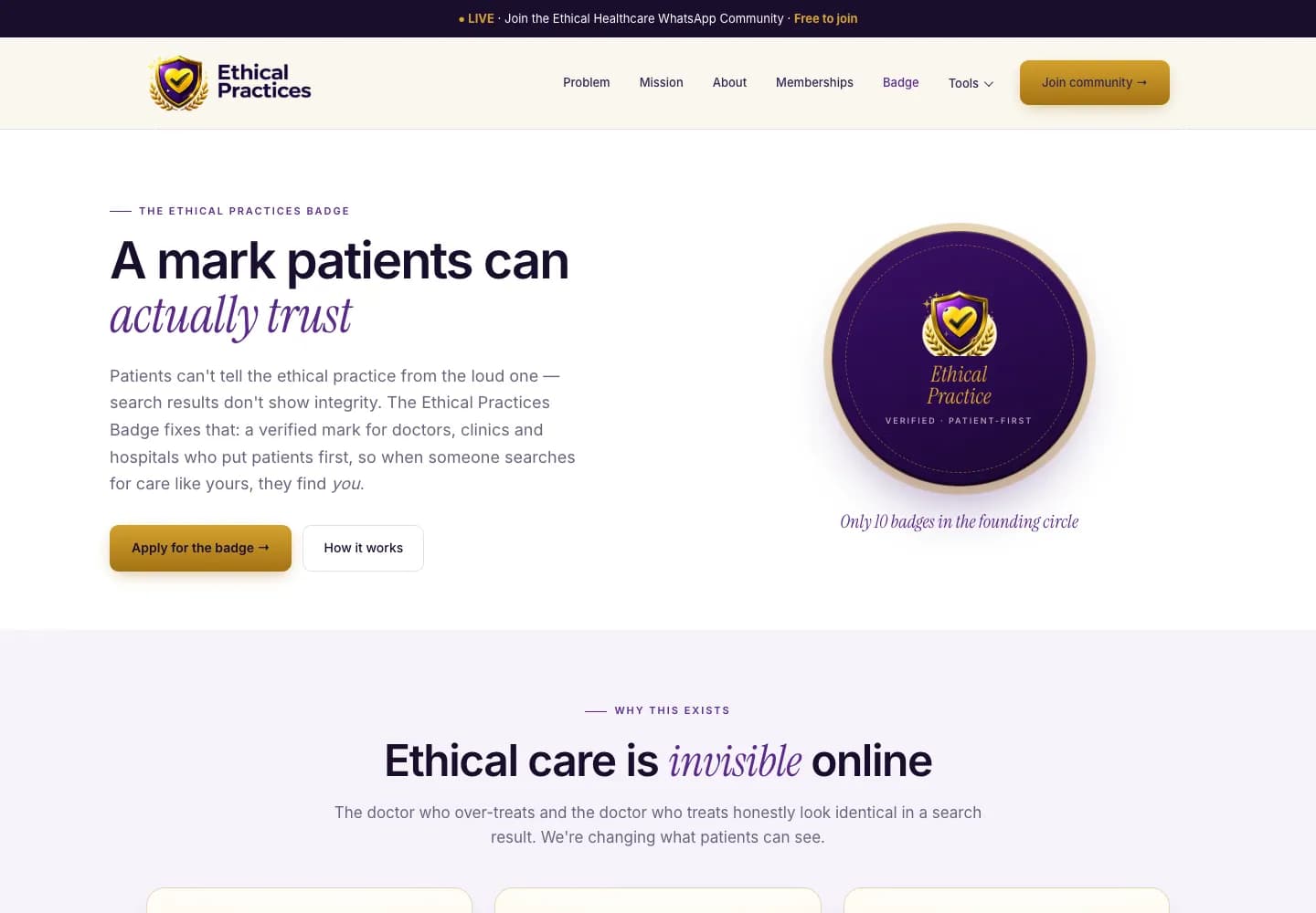 The Ethical Practices Badge page