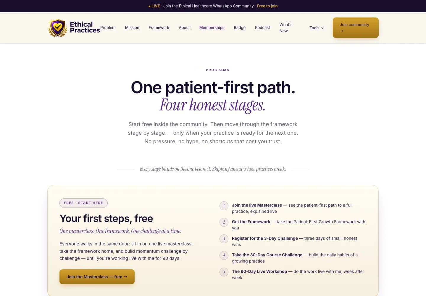 Ethical Healthcare Community programs: one patient-first path in four stages