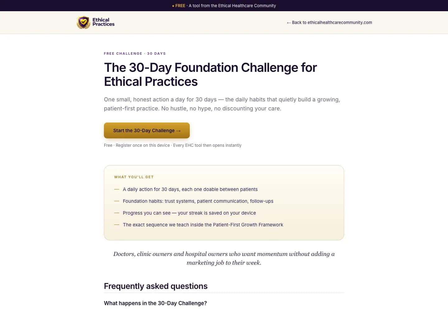 The 30-Day Foundation Challenge landing page
