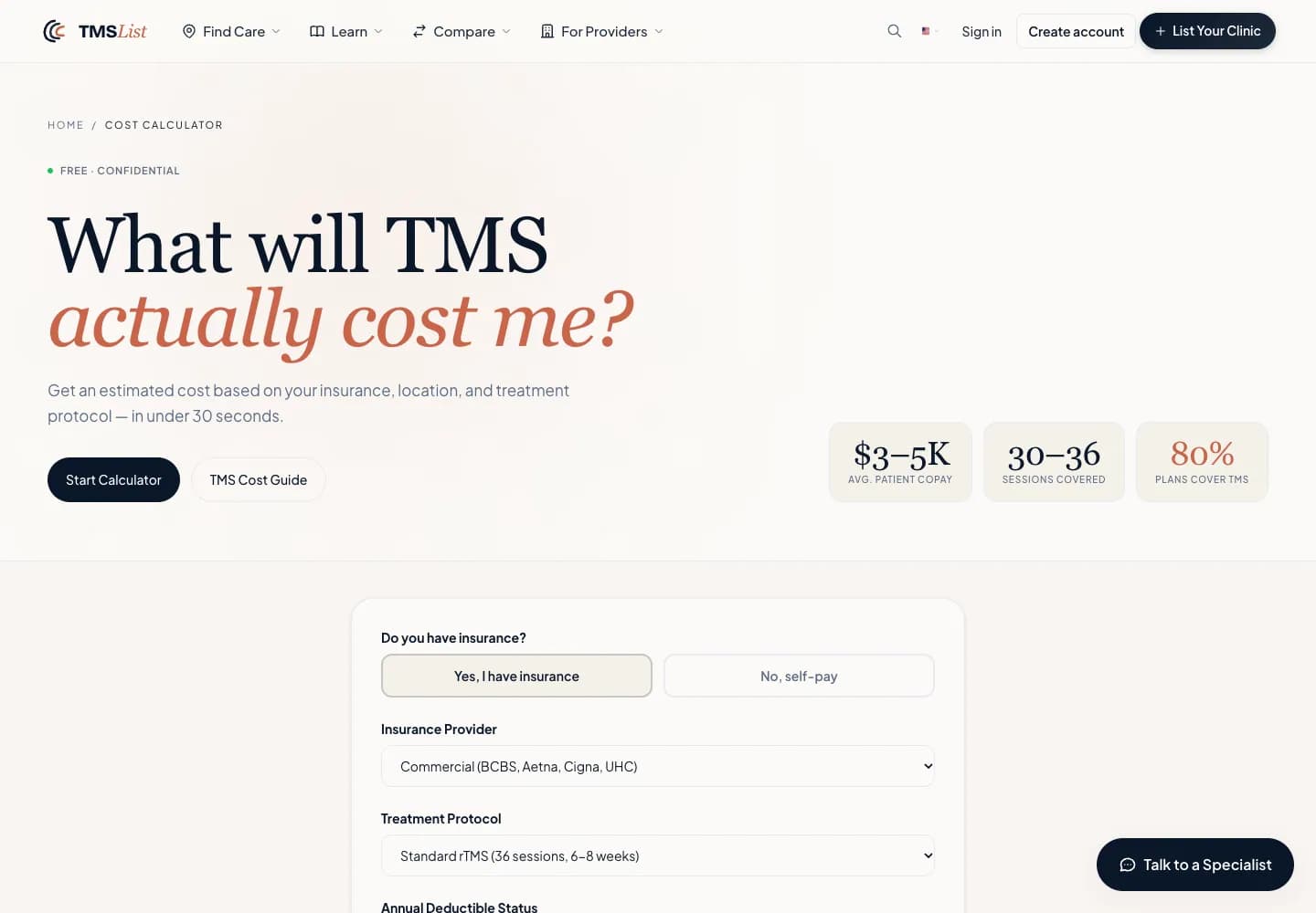 TMS List cost calculator