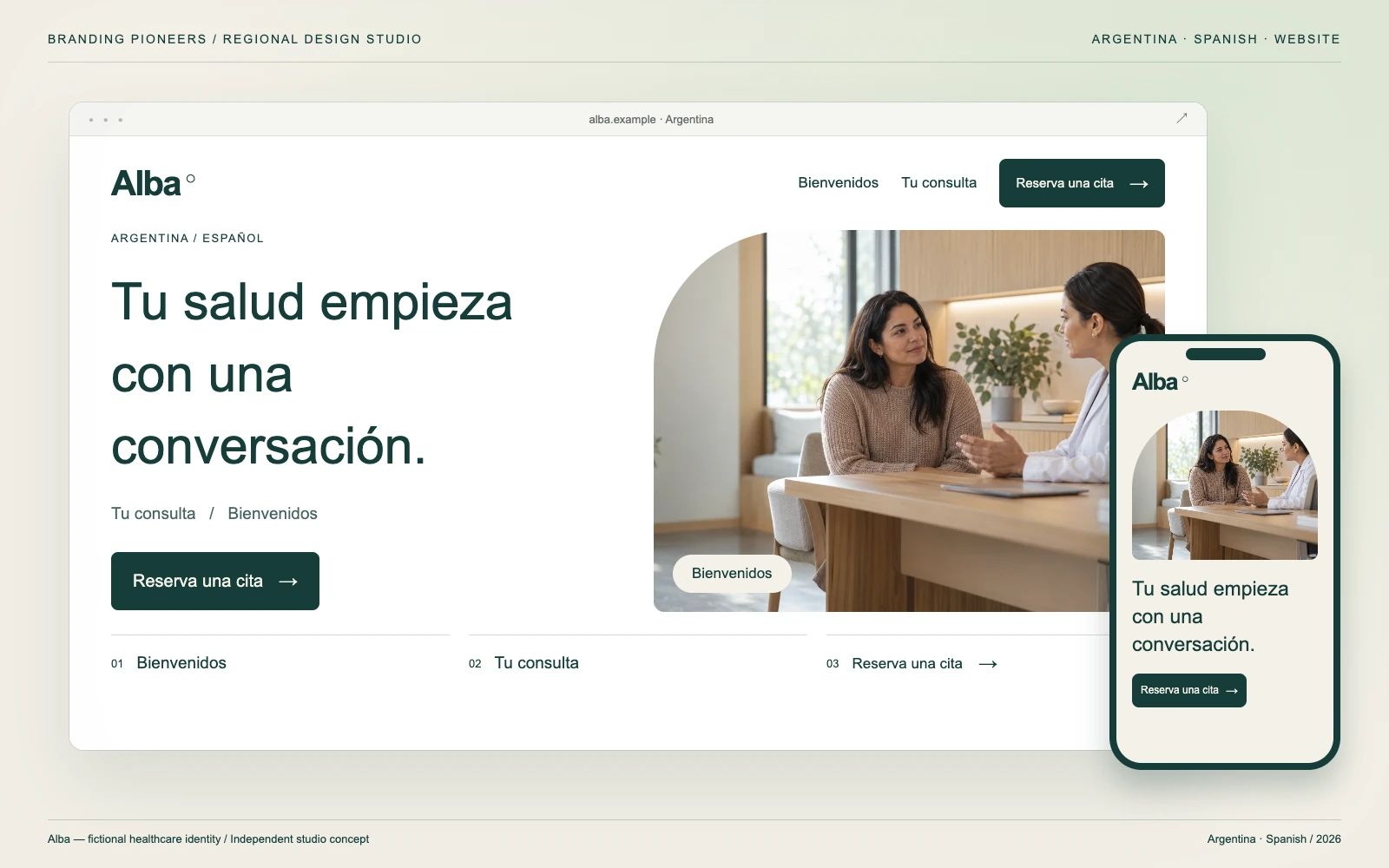 Alba — Argentina, Spanish: Website & mobile. Independent studio concept.
