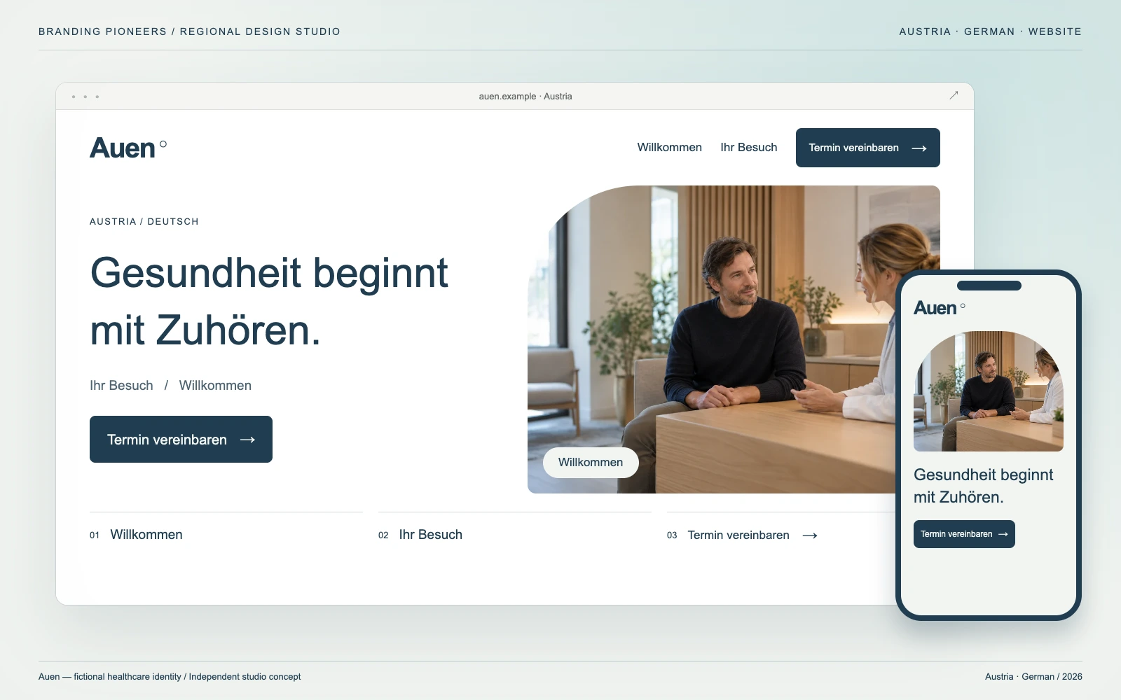 Auen — Austria, German: Website & mobile. Independent studio concept.