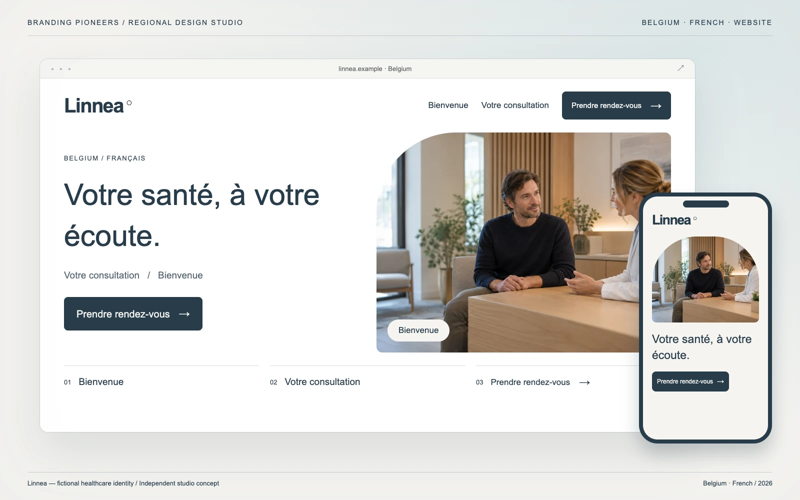 Linnea — Belgium, French: Website & mobile. Independent studio concept.