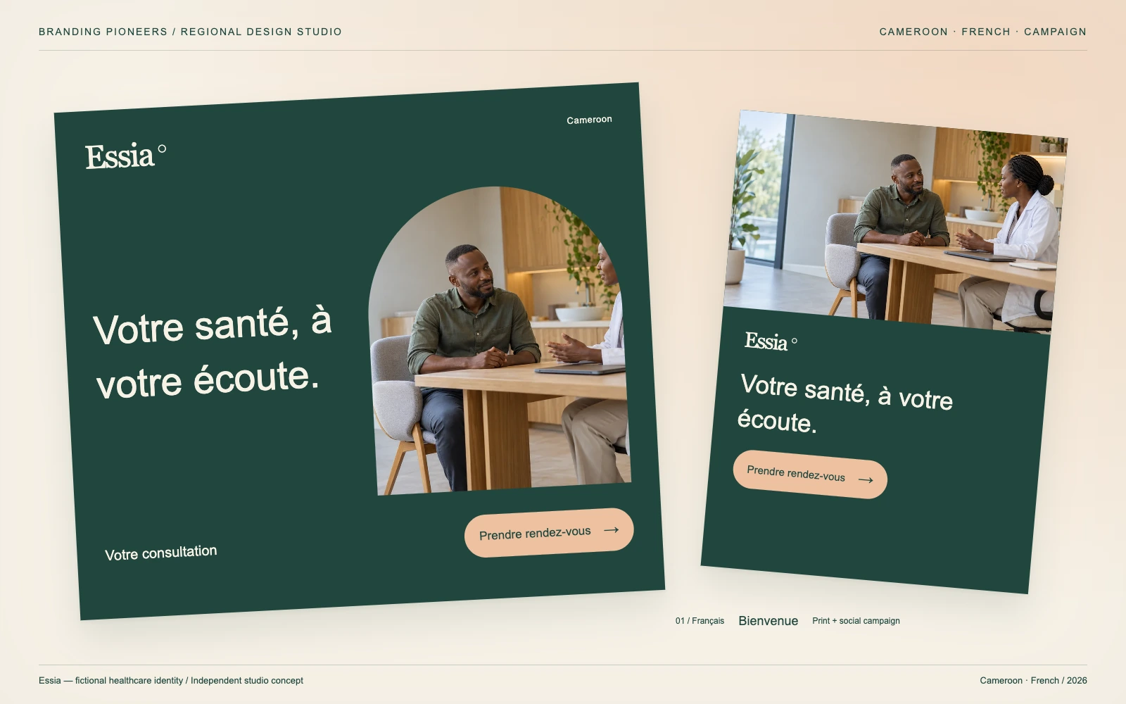 Essia — Cameroon, French: Print & social campaign. Independent studio concept.