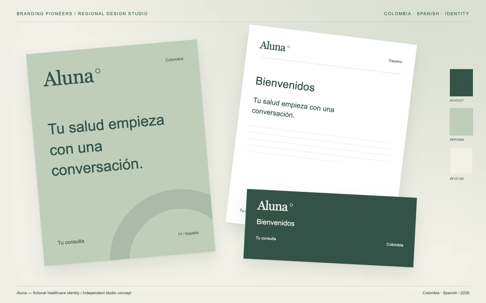 Aluna — Colombia, Spanish: Identity & stationery. Independent studio concept.