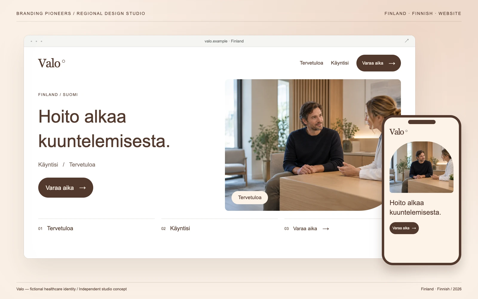 Valo — Finland, Finnish: Website & mobile. Independent studio concept.