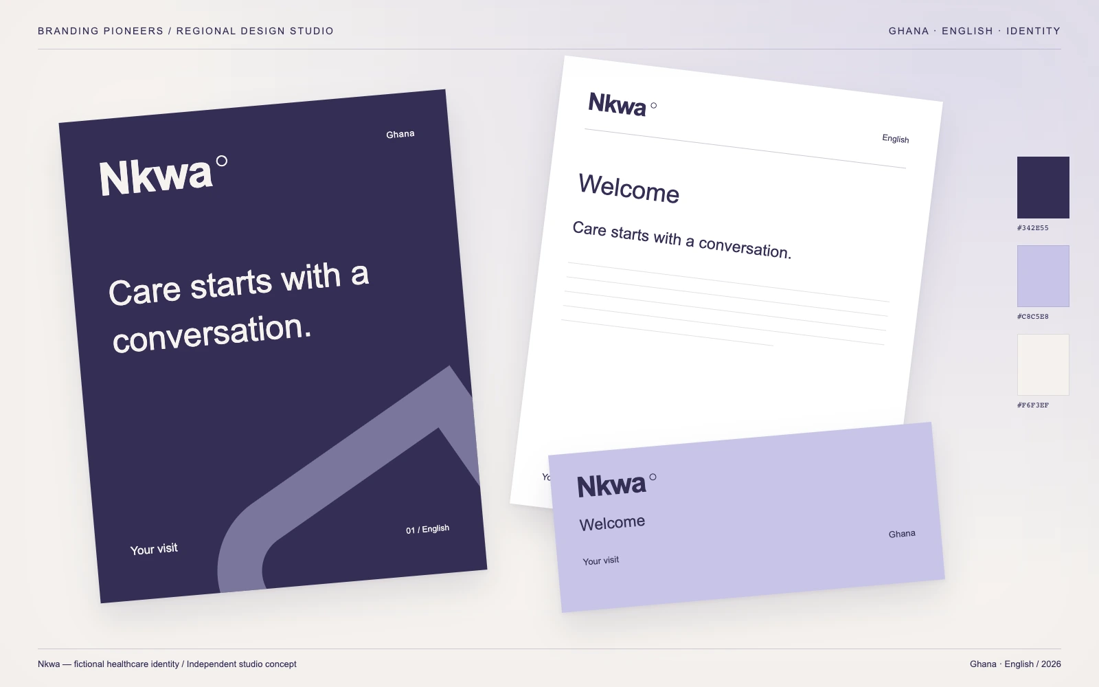 Nkwa — Ghana, English: Identity & stationery. Independent studio concept.