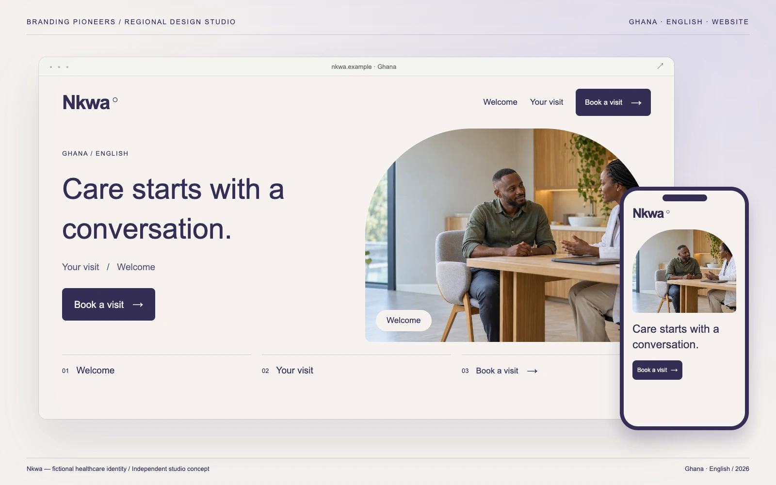 Nkwa — Ghana, English: Website & mobile. Independent studio concept.