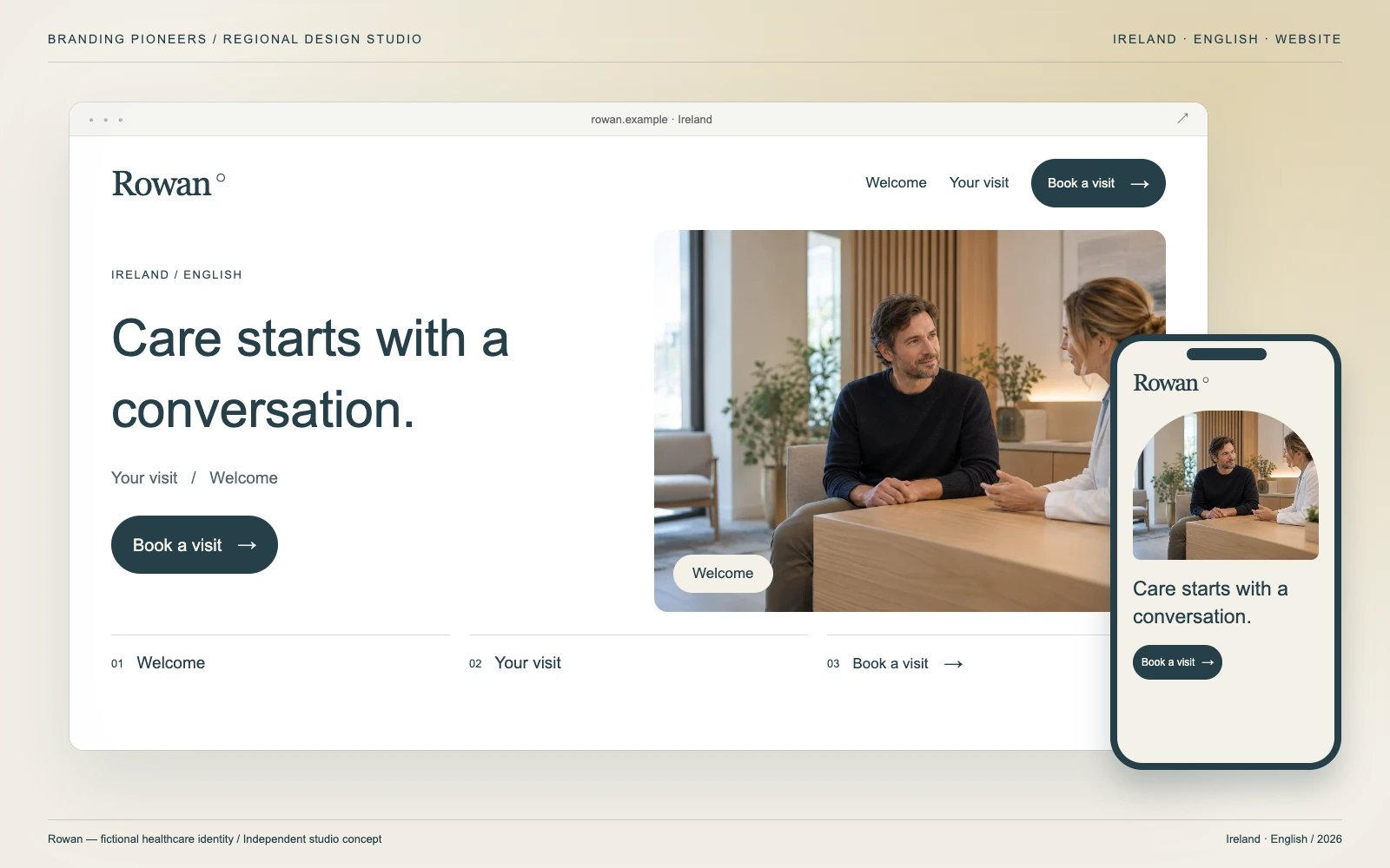 Rowan — Ireland, English: Website & mobile. Independent studio concept.