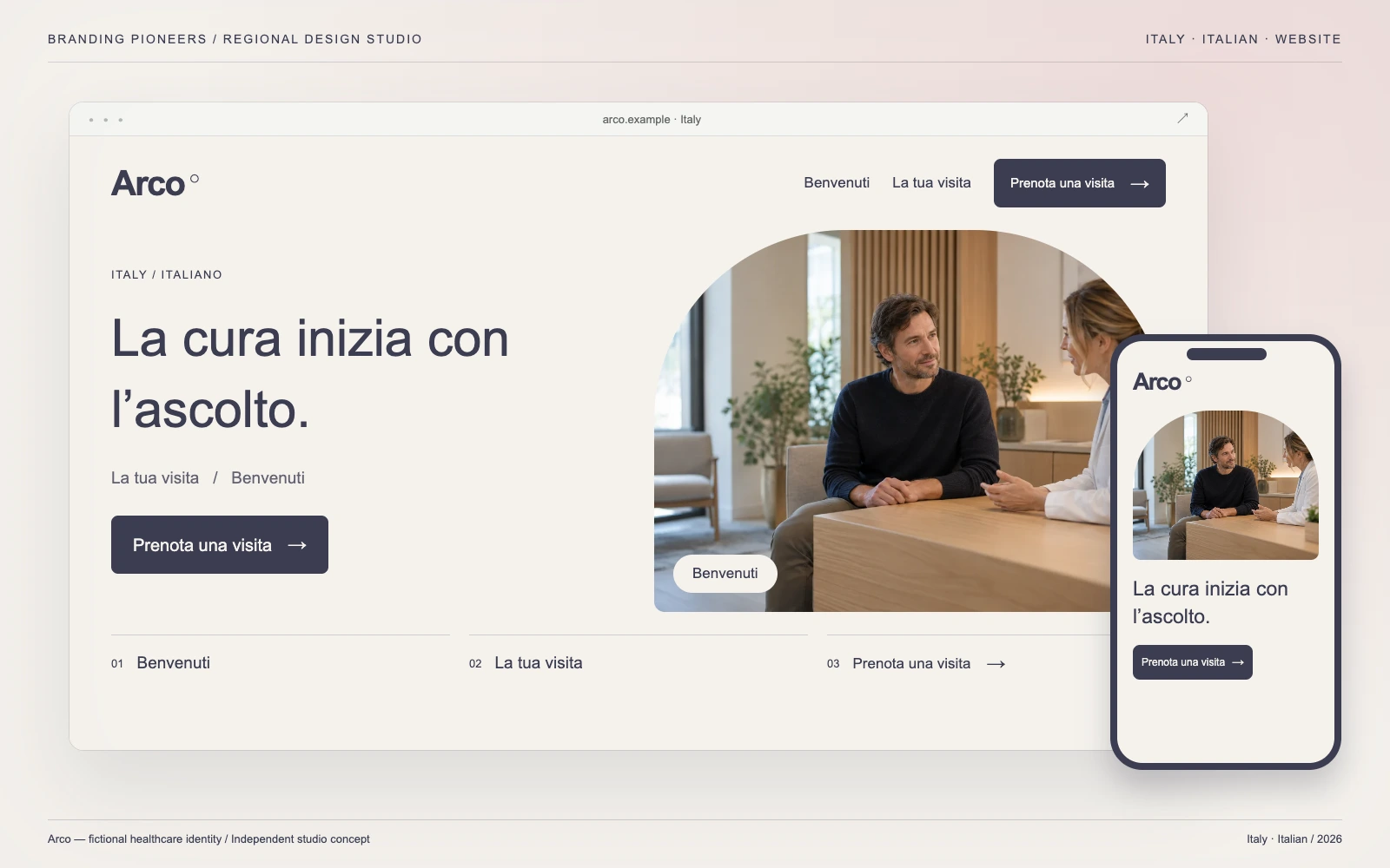 Arco — Italy, Italian: Website & mobile. Independent studio concept.