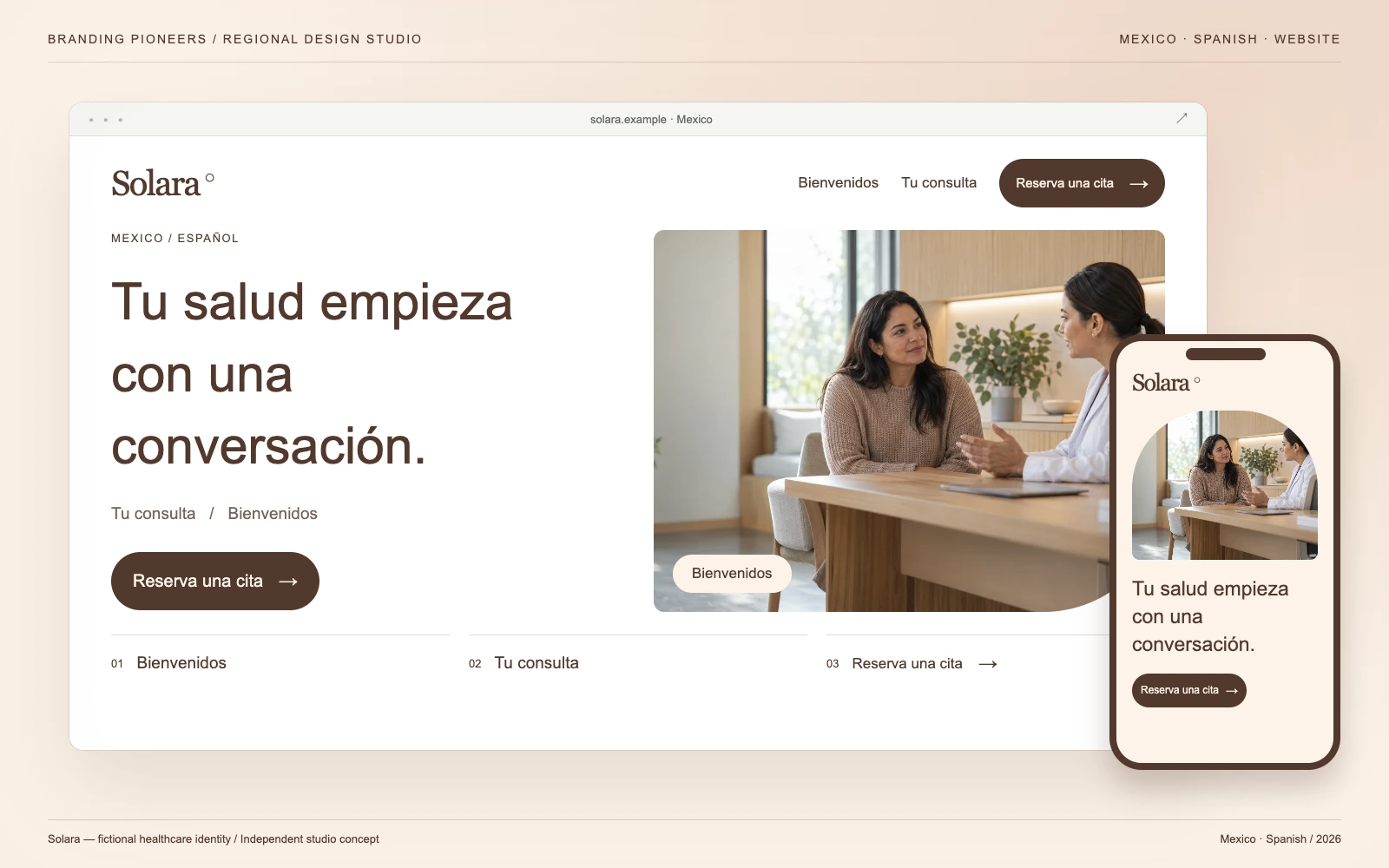 Solara — Mexico, Spanish: Website & mobile. Independent studio concept.