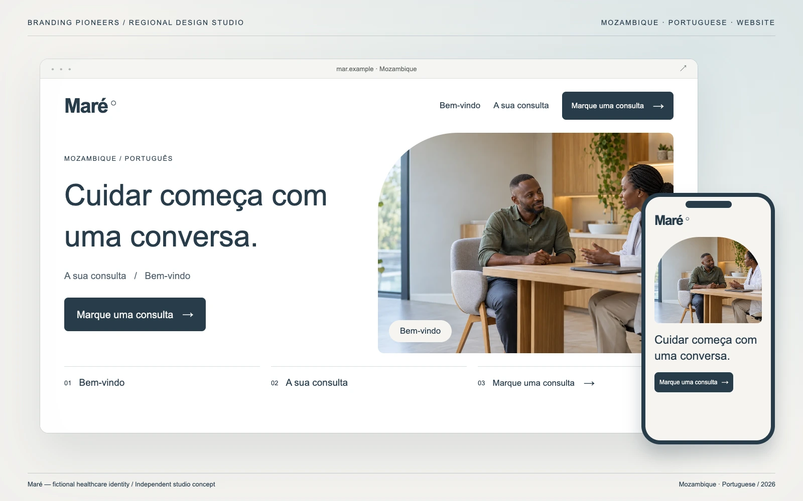 Maré — Mozambique, Portuguese: Website & mobile. Independent studio concept.