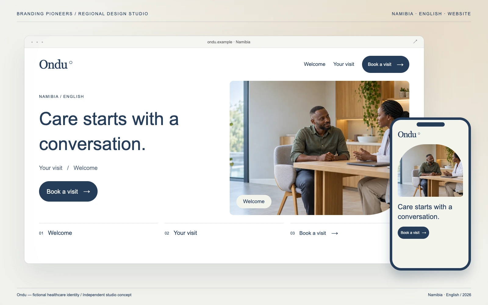 Ondu — Namibia, English: Website & mobile. Independent studio concept.