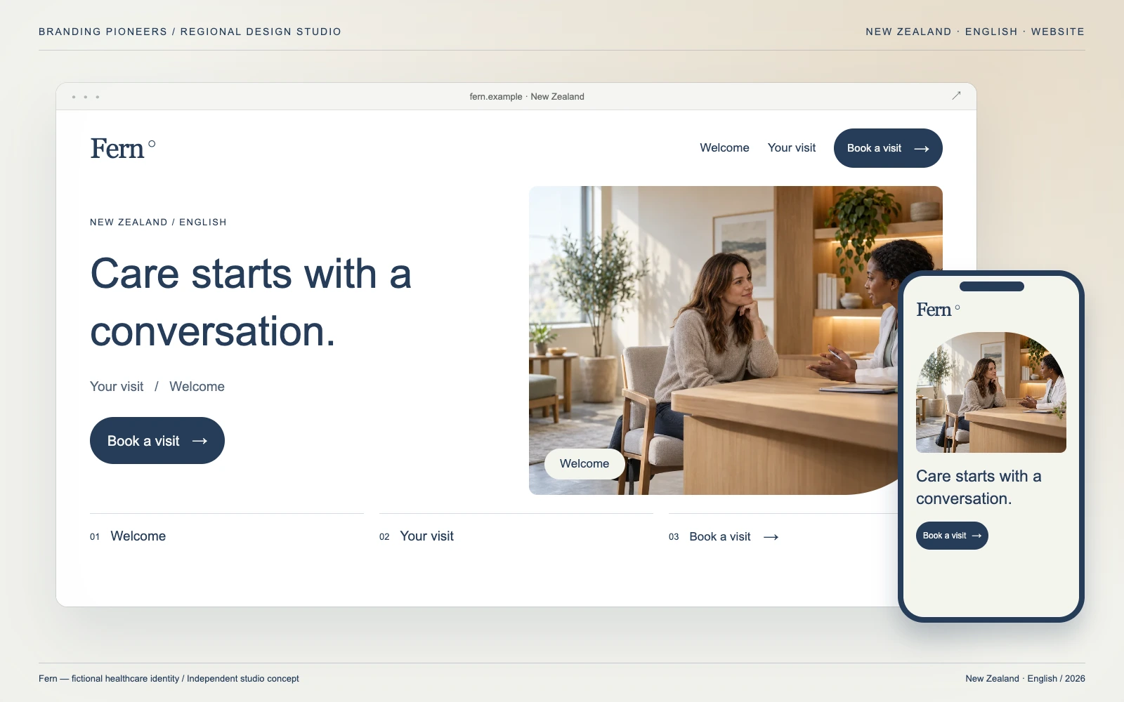 Fern — New Zealand, English: Website & mobile. Independent studio concept.