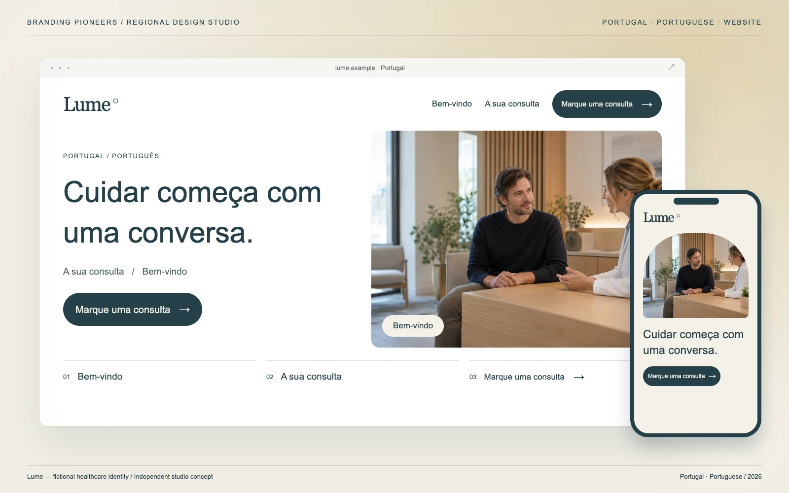 Lume — Portugal, Portuguese: Website & mobile. Independent studio concept.