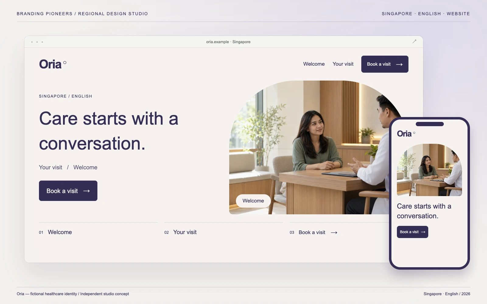 Oria — Singapore, English: Website & mobile. Independent studio concept.