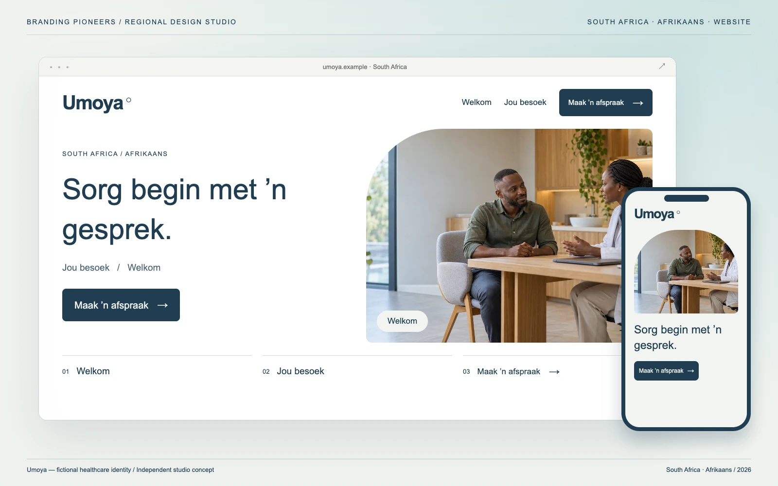 Umoya — South Africa, Afrikaans: Website & mobile. Independent studio concept.