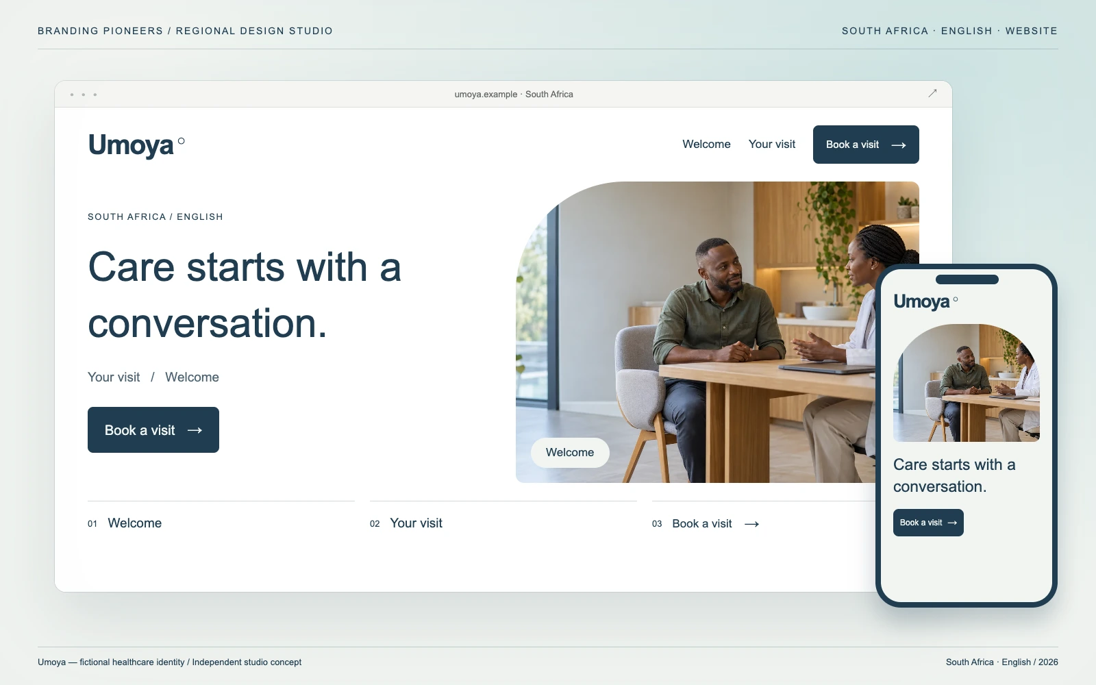 Umoya — South Africa, English: Website & mobile. Independent studio concept.
