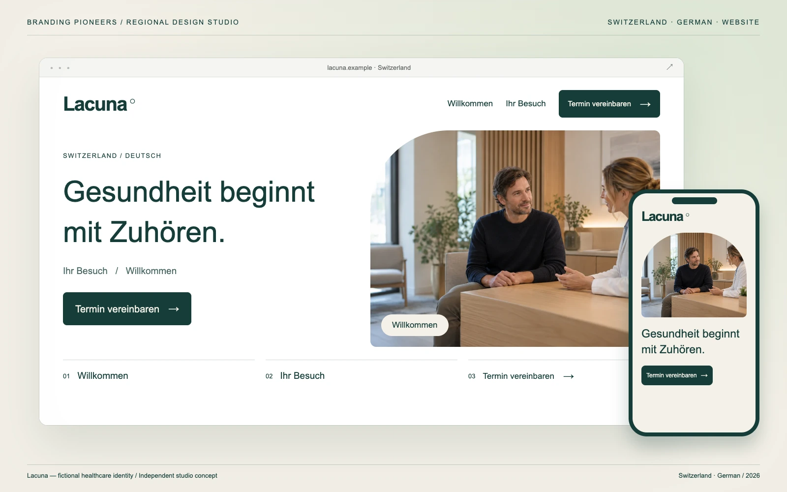 Lacuna — Switzerland, German: Website & mobile. Independent studio concept.