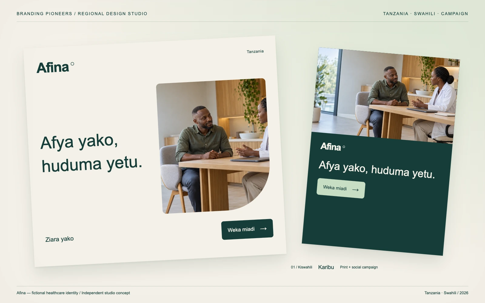 Afina — Tanzania, Swahili: Print & social campaign. Independent studio concept.