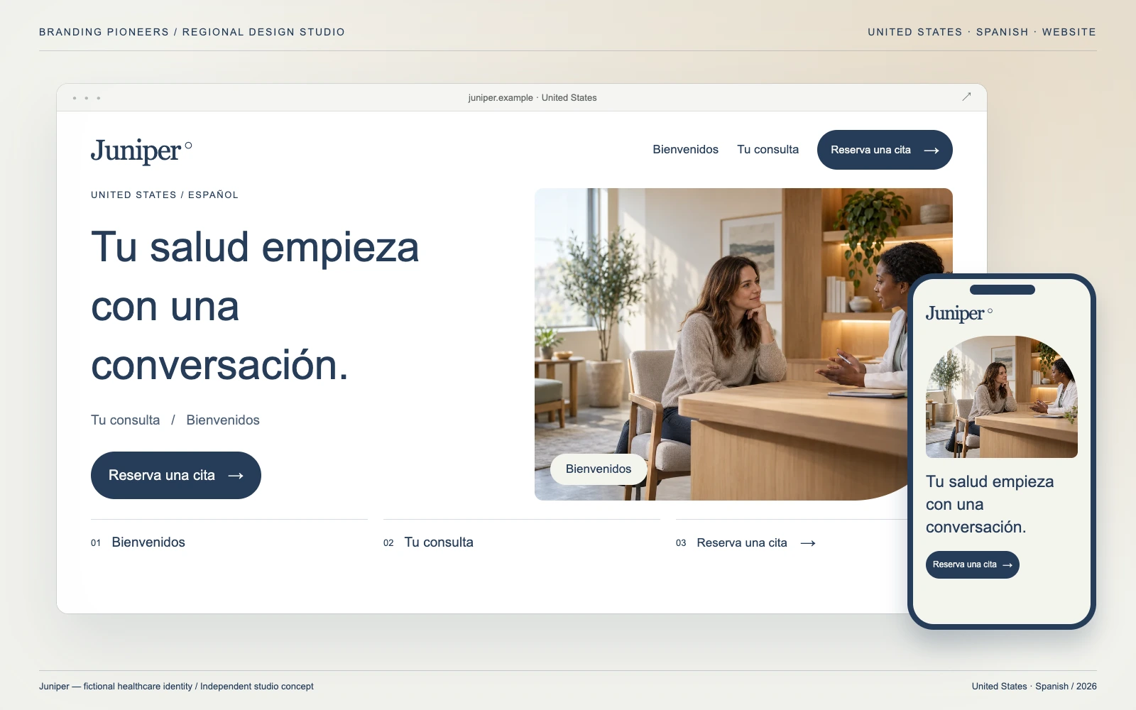 Juniper — United States, Spanish: Website & mobile. Independent studio concept.