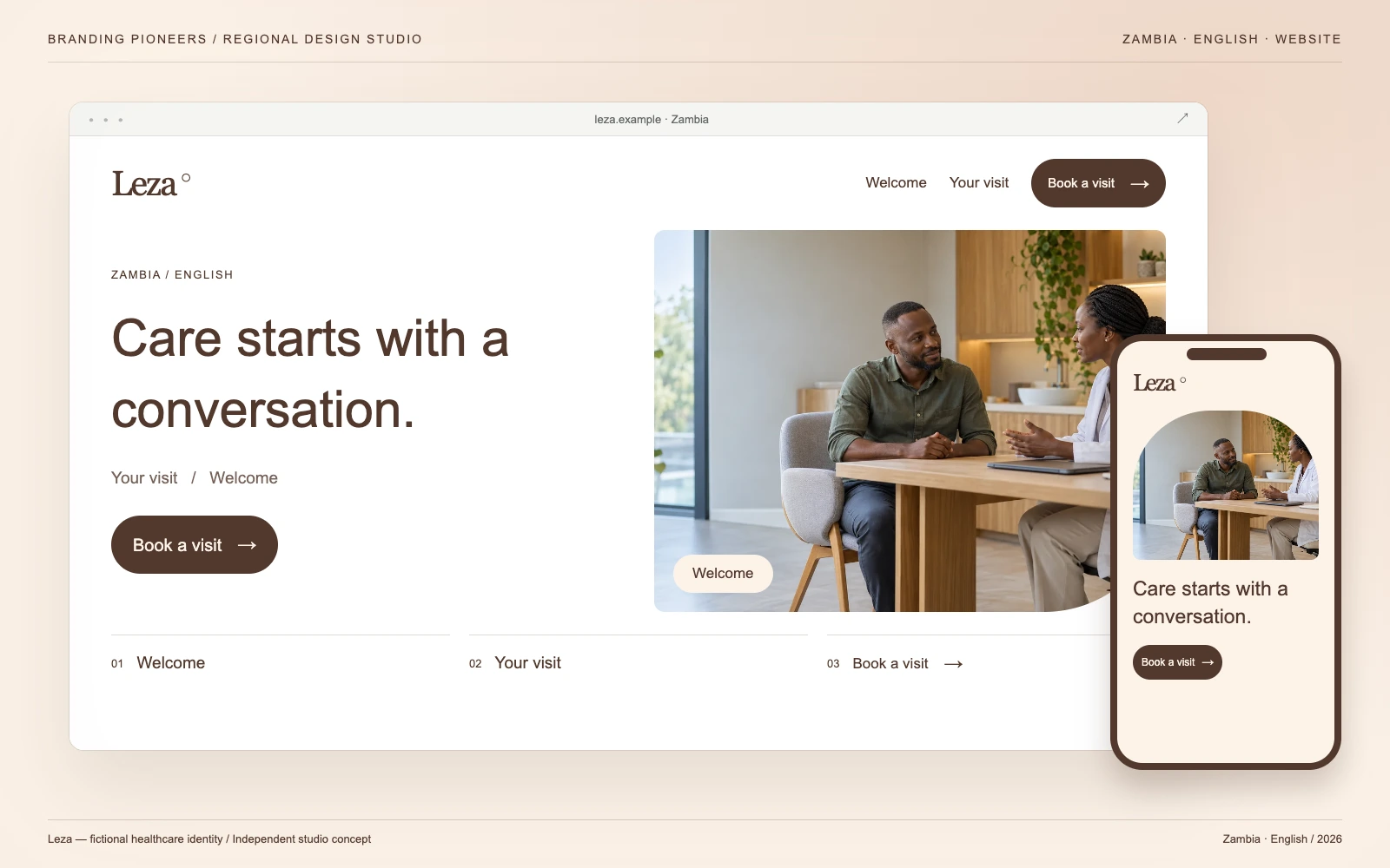 Leza — Zambia, English: Website & mobile. Independent studio concept.